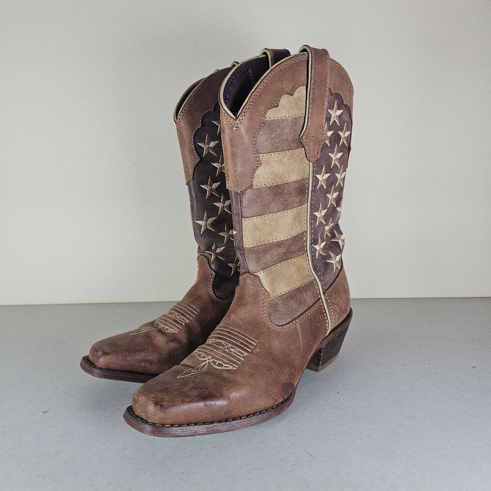 Durango Boots 6M Crush 12" Brown Union Flag Mid-Calf Cowgirl Western